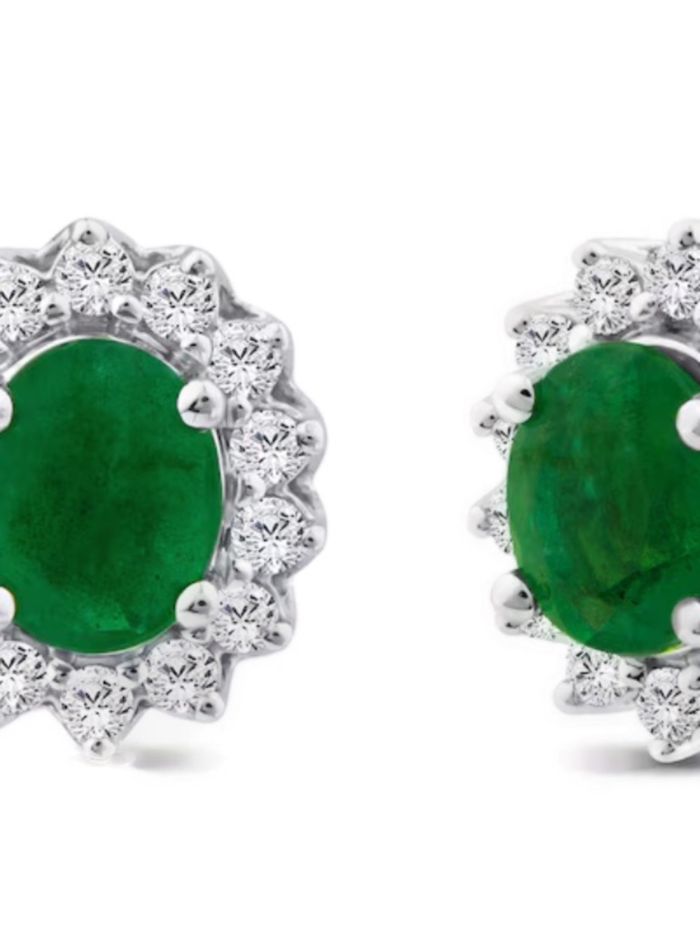 NEW Oval-Cut Natural Emerald & Diamond Halo Earrings 1/5 CT. T.W.